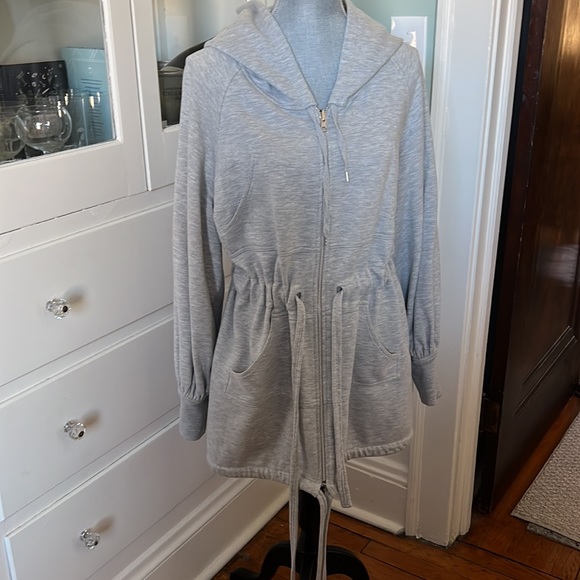 Norma Kamali Everlast gray sweatshirt hoodie dress Shacket with ties S - Picture 6 of 15
